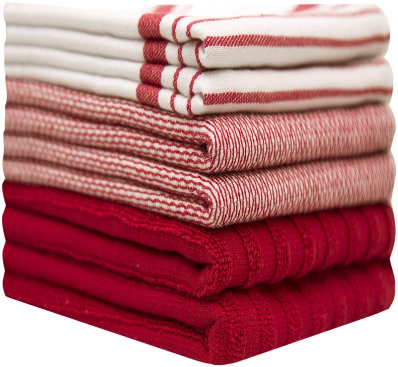 Bumble Towels Premium Kitchen Towels (20â€x 28â€, 6 Pack) | Large Cotton Dish Towels | Flat & Terry Highly Absorbent Kitchen Linen Set with Hanging Loop | Red Striped - Image 2